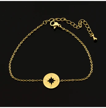 Rose Gold Kompas Náramok Cestovné Šperky Jednoduché, Sever, Juh Mince Disk Kruh, Disk Nehrdzavejúcej Ocele Zlata Farba Pulseras Bijoux