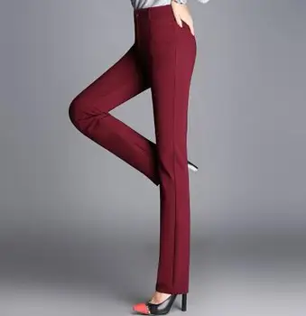Rovné nohavice pre ženy, plus veľkosť elastické solid farba čierna modrá hnedá plnej dĺžke jeseň jar bežné nohavice zjy0601