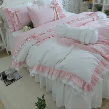 Sladká mladá dáma posteľná bielizeň nastaviť elegantné luk prehrabať čipky perinu svadobné dekoračné obliečky princess posteľ list posteľná bielizeň kryt