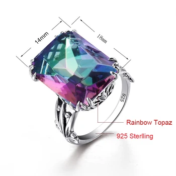Szjinao Propagačné boutique replika šperky, striebro, starožitné farebné mystic Rainbow Topaz ženy, skutočné 925 sterling silver ring