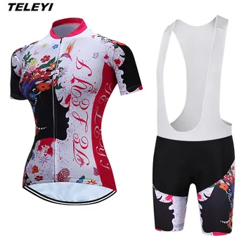 TELEYI Kvet Biely MTB Bike Jersey šortky podbradník sady Ropa Ciclismo maillot Ženy Cyklistické Oblečenie Dievča, požičovňa Hornej Dolnej Žena