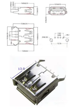 USB Žena PCB Montáž Konektor - Dlhé 13.0 MM Vertikálne Stojí 180,nové a originálne