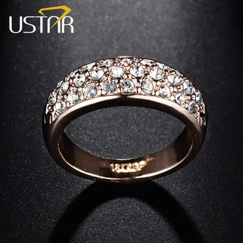 USTAR Rose gold color snubné Prstene pre ženy šperky AAA Cubic Zirconia Kryštály zásnubné prstene žena Anel najvyššej kvality