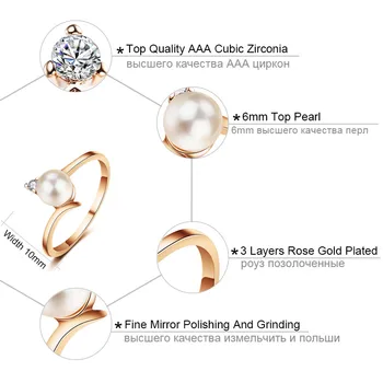 USTAR Vytvorené pearl snubné Prstene pre ženy Šperky s AAA Cubic Zirconia Rose gold color crystal zásnubné prstene žena Anel