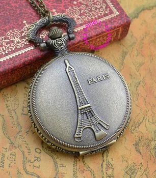Veľkoobchod kupujúcemu cenu kvalitné módne lady dievča unisex nové bronzové Eiffelova Veža vreckové hodinky náhrdelník s reťazca