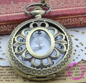 Veľkoobchodné ceny kvalitné módne retro vintage nové bronzové kvet petal vreckové hodinky náhrdelník s reťazca hodinu