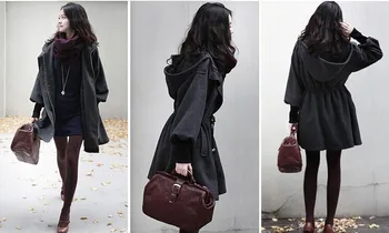 Veľkosť XS-6XL (poprsie 132cm) 2016 jeseň a v zime sa ženy nový kabát cashmere kabát dámy kapucí šnúrkou hrubé vlnené kabát
