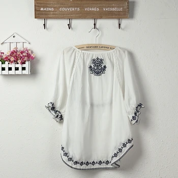 Vintage 70. Mexickej Etnických Kvetinové Výšivky BOHO Hippie Ženy oblečenie Bežné t-shirt topy blusas femininas Doprava Zadarmo