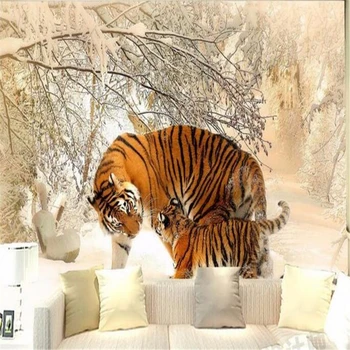Vlastné nástenné maľby, tapety domáce dekorácie sibírsky tiger zime sneh foto 3d nástennú maľbu, tapety abstraktných de parede Beibehang