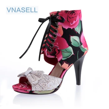 Vnasell nové sexy dámske topánky sladké Oka Vysokej pomôcť krajky-up krásne sandále na Vysokom opätku veľkosť 32-43