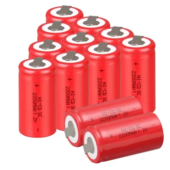 Vysoká kvalita ! 10 KS Sub C SC batérie nabíjateľné batérie 1.2 V 2200mAh Ni-Cd Ni-Cd Batérie Batérie-Červená Farba 4.25*2.2 cm
