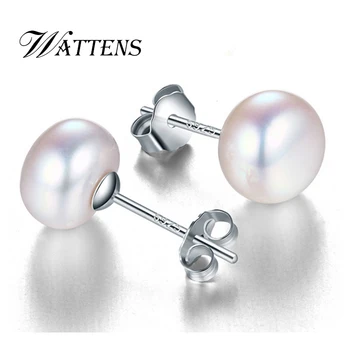 WATTENS skutočné prírodné sladkovodné pearl náušnice, módne šperky 925 silver stud náušnice pre ženy, Svadobné/narodeniny /strana