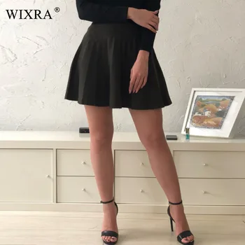 Wixra Základné Jar Jeseň Vysoký Pás Pletené Sukne Ženy Skladaný Mini Sukne Bežné Elastické Pevné Mini Sukne Ženy
