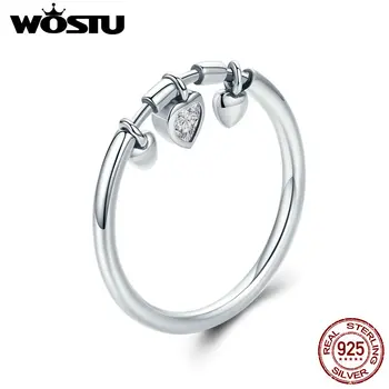 WOSTU Skutočné 925 Sterling Silver Oslňujúci Visieť Srdce Prst Prstene pre Ženy, Luxusné Mincový Striebro Šperky Anel CQR215