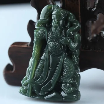 Xin Yu Yuan Prírodné Hetian Rezbárstvo Guan Gong Amulet Jade Prívesok