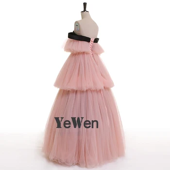 YeWen 2018 Mimo Ramenný Tortu Shpape Ružovú Sexy A-line Tylu plesové Šaty, Večerné Šaty prom šaty Vestido de Noiva