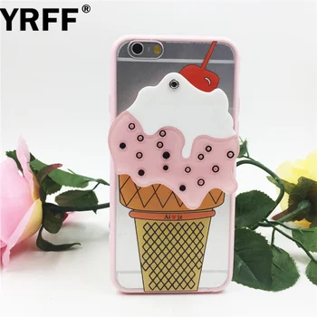 YRFF Luxusné Cartoon 3D Ice Cream Zrkadlo Telefón Prípadoch Coque Pre iPhone 5, 5G 5S SE 6 6S plus 6Plus 6SPlus Zadný Kryt prípadoch