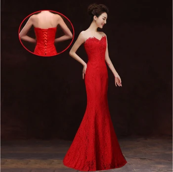 čipky formálne dlhé červené jednoduché ženy šaty morskej panny čipky party šaty šaty 2018 morská víla dĺžka podlahy večerné šaty šaty W2119